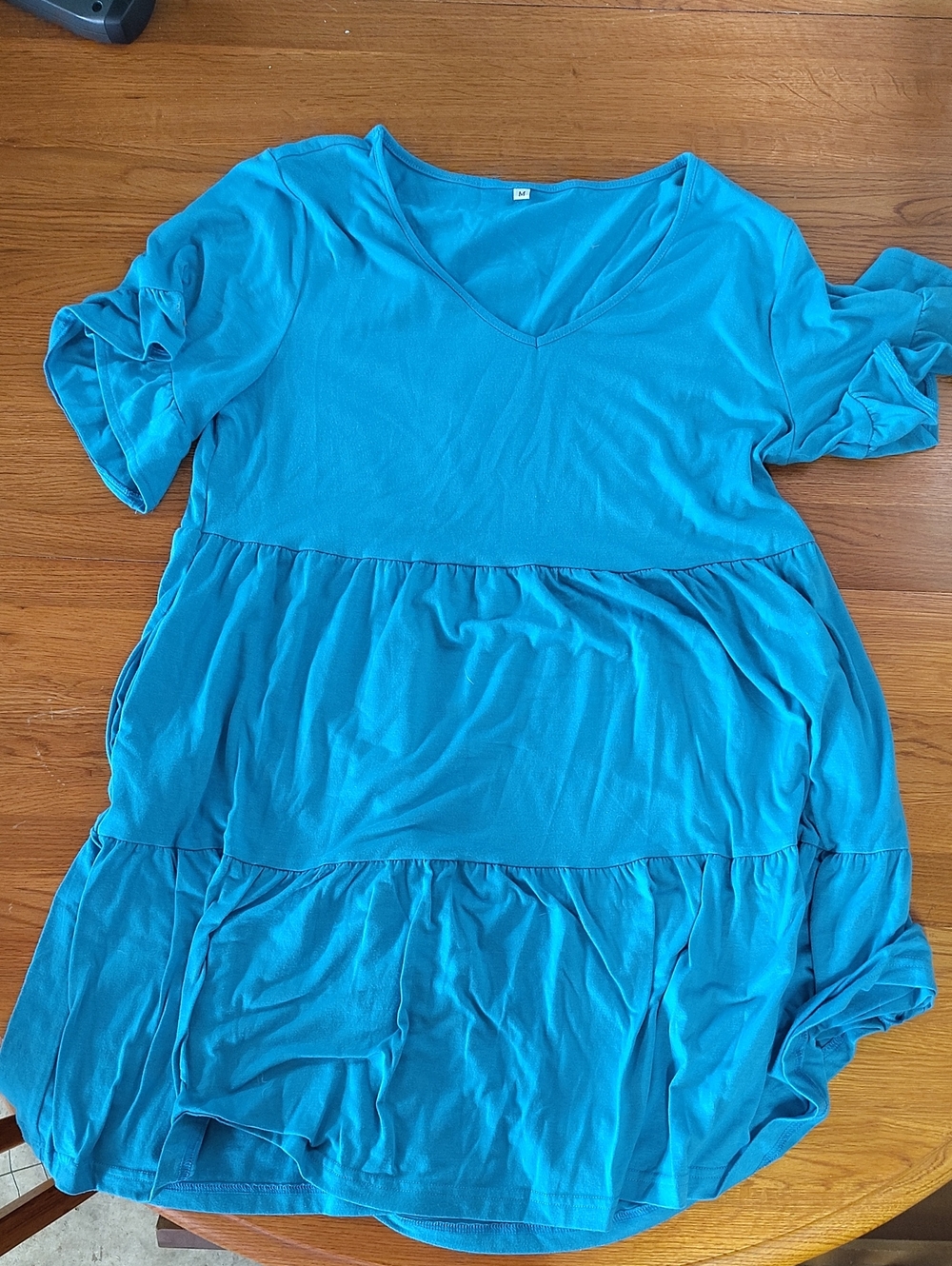 V-Neck Tiered Babydoll Tunic Top in Bright Teal